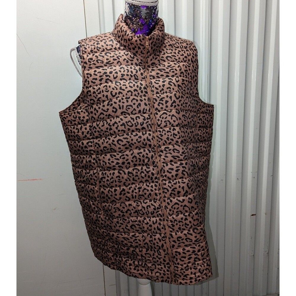 Molly & Isadora Size 1X Cheetah Print Puffer Vest